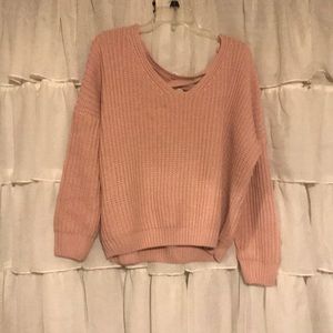 Blush knit sweater with cross-cross back